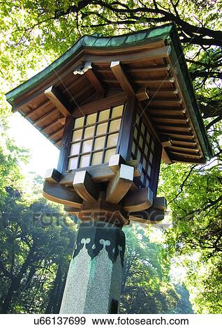Stock Photo - Pillar, Column, Branches, Wood, Birdhouse Bird's Nest, Day, Meiji-jinja Shrine. Fotosearch
