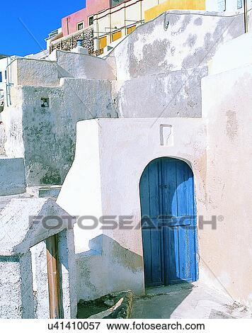 Stock Photo - building, Europe, doors, walls, blue, shadows. Fotosearch