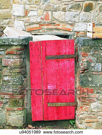 Stock Photo - building, Europe, doors, walls, red, hinges. Fotosearch