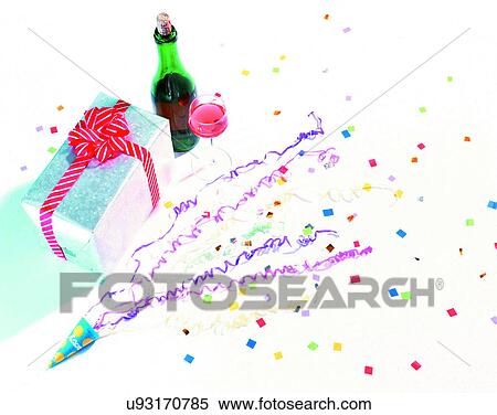 Stock Photography - Christmas, indoors, party, new year's, gifts, confetti. Fotosearch