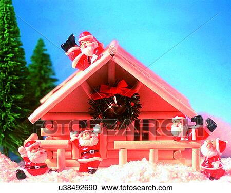 Christmas, indoors, santa claus, miniature, house, tree View Large Photo Image Stock Image - Christmas, indoors, santa claus, miniature, house, tree. Fotosearch