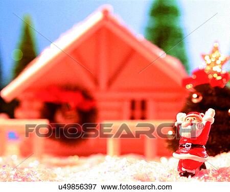 Christmas, indoors, santa claus, miniature, house, tree View Large Photo Image Stock Photo - Christmas, indoors, santa claus, miniature, house, tree. Fotosearch