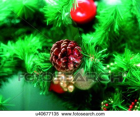 Christmas, indoors, tree, ornaments, pine cones View Large Photo Image Stock Photography - Christmas, indoors, tree, ornaments, pine cones. Fotosearch