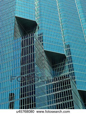 Stock Image - City view, modern look, outdoors, windows, building, business. Fotosearch