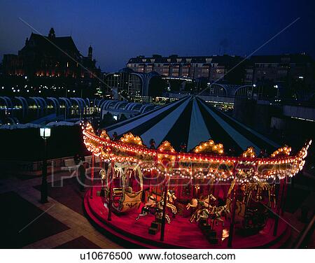 Stock Image - City view, outdoors, night time, lights, sky, city. Fotosearch