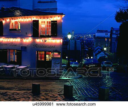 Stock Image - City view, outdoors, night time, lights, sky, city. Fotosearch