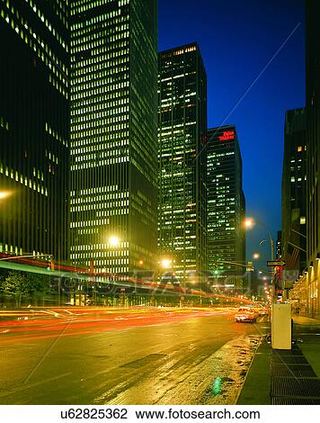 Stock Image - City view, outdoors, night time, lights, sky, city. Fotosearch
