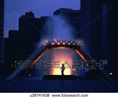 Stock Photo - City view, outdoors, night time, lights, sky, city. Fotosearch