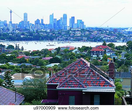 Stock Photo - cityscape, outdoors, houses, sky, city, Australia. Fotosearch