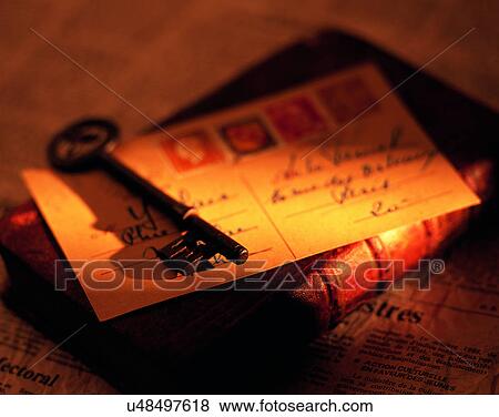 Stock Photo - close-up, background, organizer, agenda, key, old key. Fotosearch