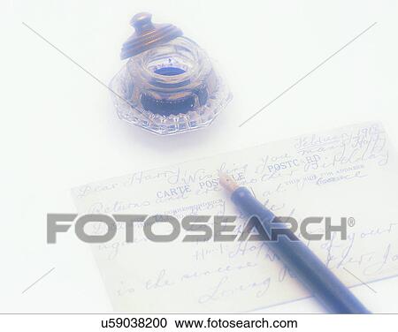 Stock Image - close-up, background, pen, stationary, ink, letter. Fotosearch