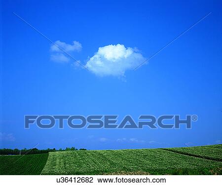 Stock Image - clouds, sky, outdoors, daytime, land, fields. Fotosearch