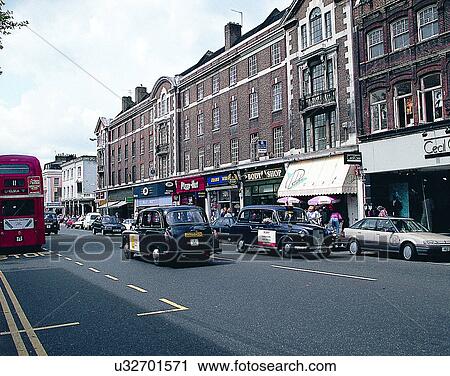 Stock Image - England, UK, Europe, outdoors, buildings, street. Fotosearch