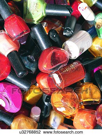 Stock Image - Europe, close-up, make-up, bottles, nail polish. Fotosearch