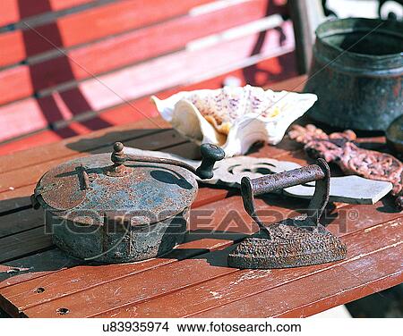 Picture - Europe, old, bench, outdoors, tools, iron. Fotosearch