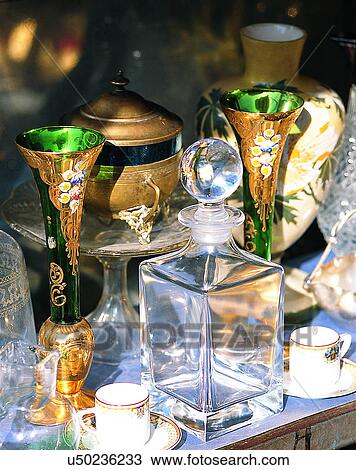 Stock Image - Europe, traditional design, vase, jars, candlestick holders, tea cups. Fotosearch