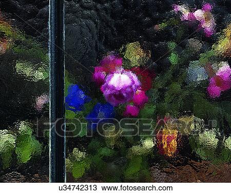 glass, close-up, window, flowers, distorted View Large Photo Image Stock Image - glass, close-up, window, flowers, distorted. Fotosearch
