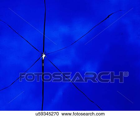 Stock Image - glass, crack, blue, broken. Fotosearch