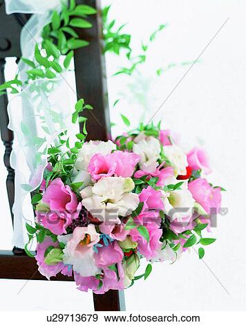Stock Photo - indoors, bouquet, flowers, close-up, white, pink. Fotosearch