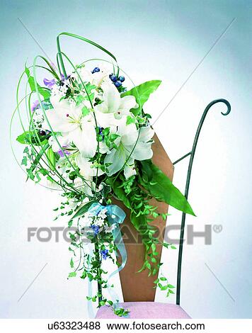 indoors, bouquet, flowers, close-up, chair, white View Large Photo Image Stock Photo - indoors, bouquet, flowers, close-up, chair, white. Fotosearch
