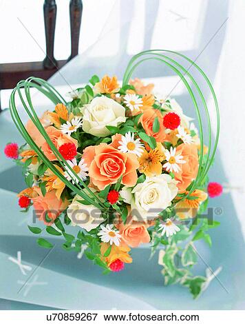Stock Photo - indoors, bouquet, flowers, close-up, chair. Fotosearch