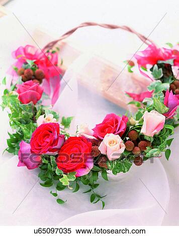 Stock Photography - indoors, bouquet, flowers, close-up, roses, red. Fotosearch