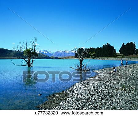 Stock Image - lakeside, water, nature, sky, shore, trees. Fotosearch