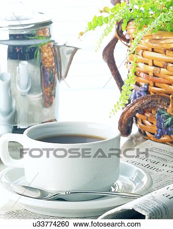lifestyle, close-up, coffee cup, saucer, spoon, pot View Large Photo Image Stock Image - lifestyle, close-up, coffee cup, saucer, spoon, pot. Fotosearch