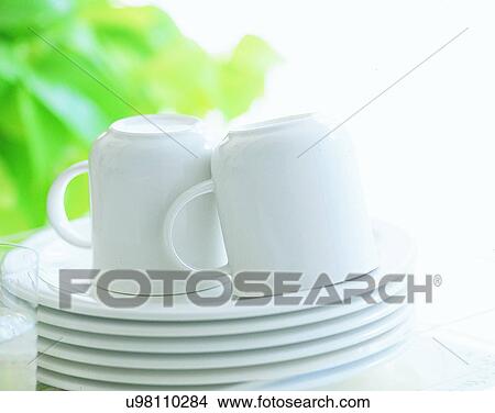 Picture - lifestyle, close-up, indoor, cups, dishes, plates. Fotosearch