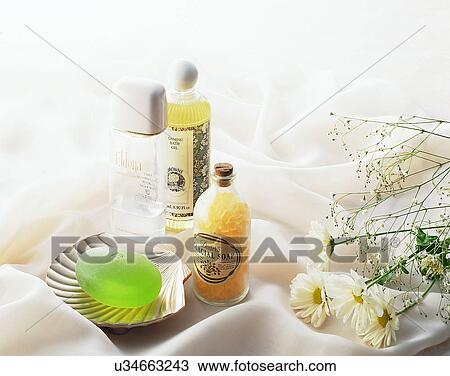 lifestyle, soap dish, soap, flowers, bottles, toiletries View Large Photo Image Stock Image - lifestyle, soap dish, soap, flowers, bottles, toiletries. Fotosearch