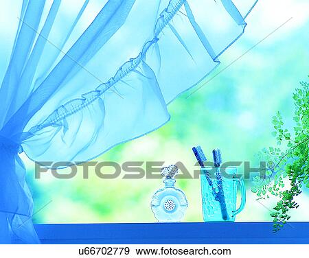 lifestyle, window, glass, toothbrushes, curtain, branch View Large Photo Image Stock Photo - lifestyle, window, glass, toothbrushes, curtain, branch. Fotosearch