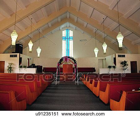 Stock Image - Micronesia, tropical, interior, church, marriage, wedding. Fotosearch