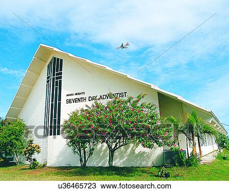 Stock Image - Micronesia, tropical, outdoors, scenery, building, church. Fotosearch