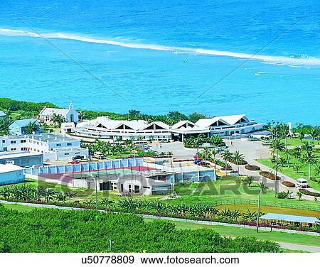 Stock Photo - Micronesia, tropical, outdoors, scenery, water, village. Fotosearch