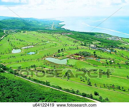 Stock Photo - Micronesia, tropical, outdoors, scenery, water, fields. Fotosearch