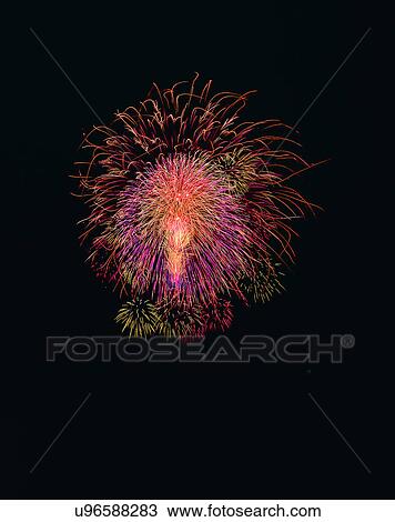 Stock Image - night time, outdoors, summer, sky, fireworks. Fotosearch