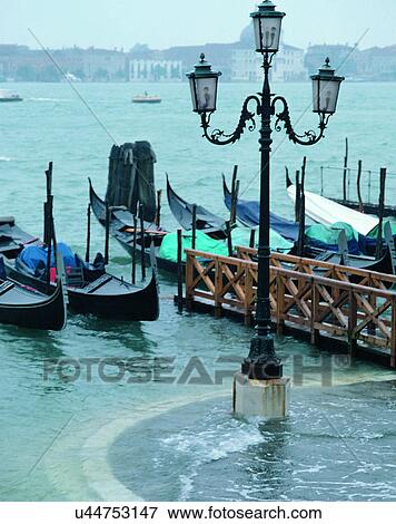 Stock Photo - outdoors, Italy, Europe, city, lamp, boats. Fotosearch