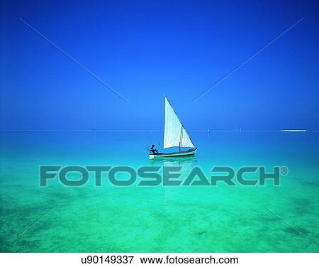Stock Photo - outdoors, tropical, sky, water, sea, yacht. Fotosearch