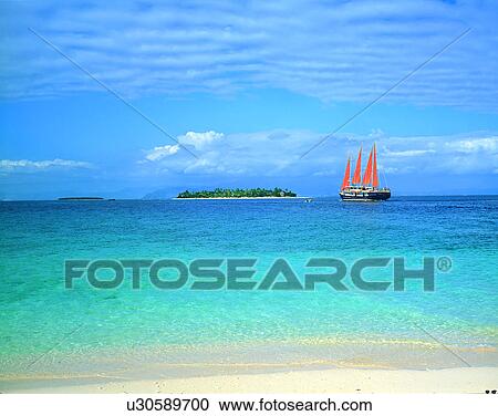 Stock Image - Pacific Ocean, islands, scenery, outdoors, sky, water. Fotosearch
