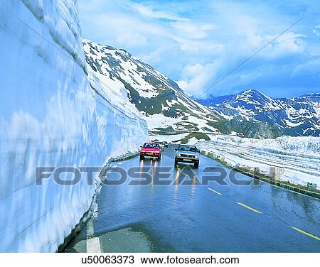 Stock Image - road, outdoor, sky, light, clouds, snow. Fotosearch