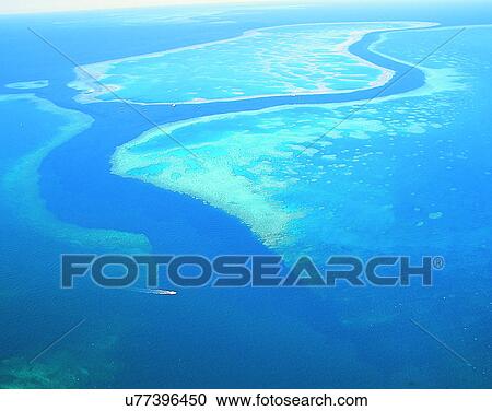 Stock Image - scenery, Australia, water, boat, aerial view, sea. Fotosearch