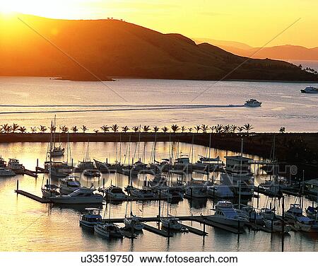 Stock Image - scenery, Australia, water, sky, sunset, harbor. Fotosearch