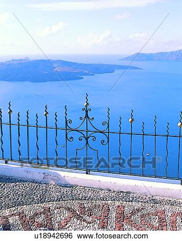 Stock Photograph - sea, outdoors, water, fence, balcony, Aegean sea. Fotosearch