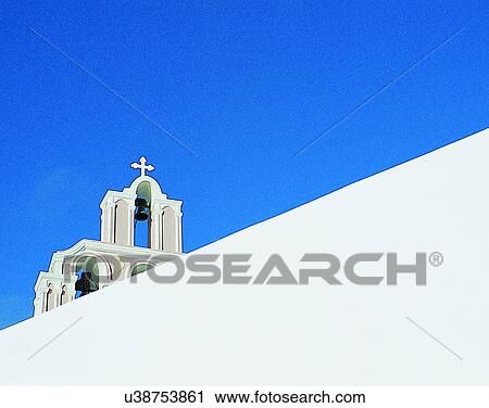 Stock Image - sky, outdoors, tower, roof, building, Aegean sea. Fotosearch
