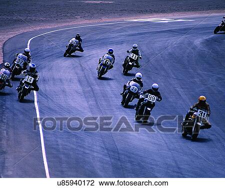 Stock Image - sport, outdoors, racetrack, race, motorcycles, curve. Fotosearch