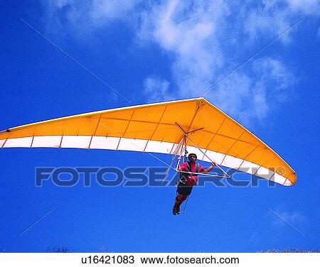 Stock Image - sport, outdoors, sky, gliding, person, flying. Fotosearch