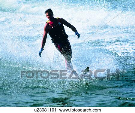 Stock Image - sport, outdoors, water, waterskiing, waves. Fotosearch