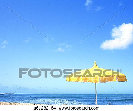 Picture - summer, outdoors, sky, umbrella, beach, cloud. Fotosearch