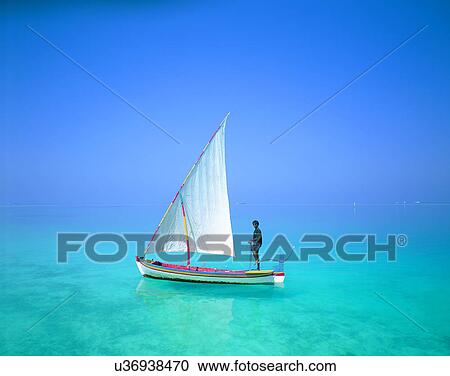 Stock Image - summer, outdoors, sky, water, yacht, sailing. Fotosearch