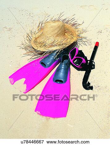 Stock Photo - summer, outdoors, snorkeling, fins, mask, tube. Fotosearch